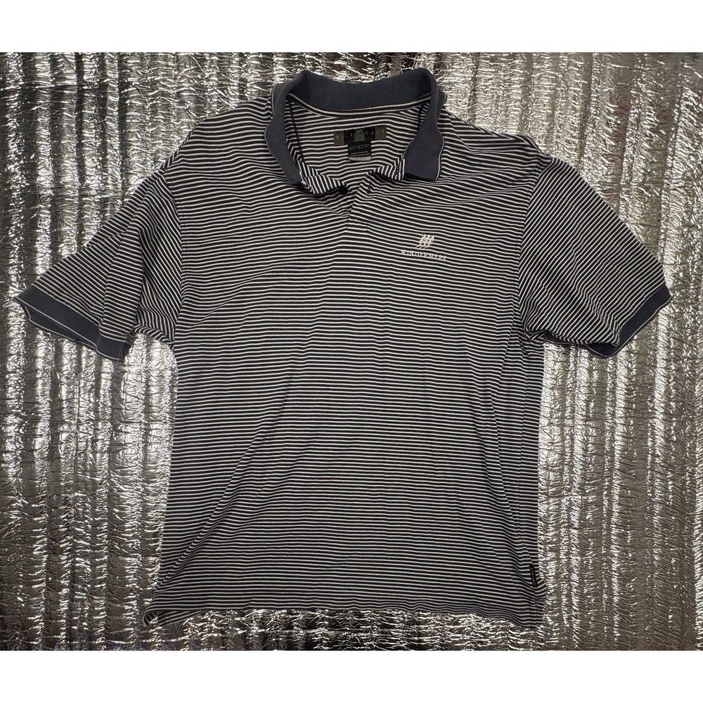 Nike Golf Dri-FIT Polo Shirt L Navy White Striped Embroidered Logo